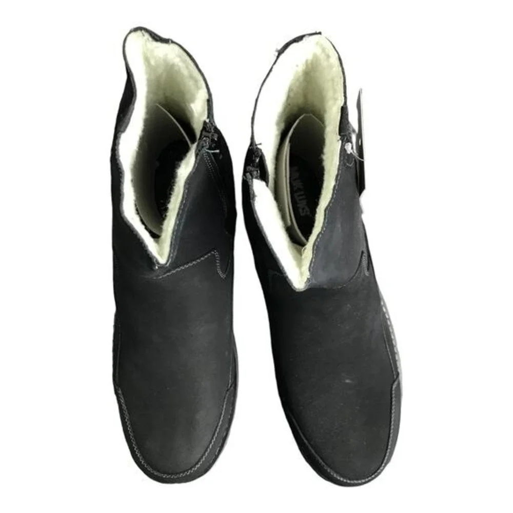 MUK LUKS‎ Boots Mens 11 Black Ankle Faux Suede Shearling Lined Zipper Lug Sole